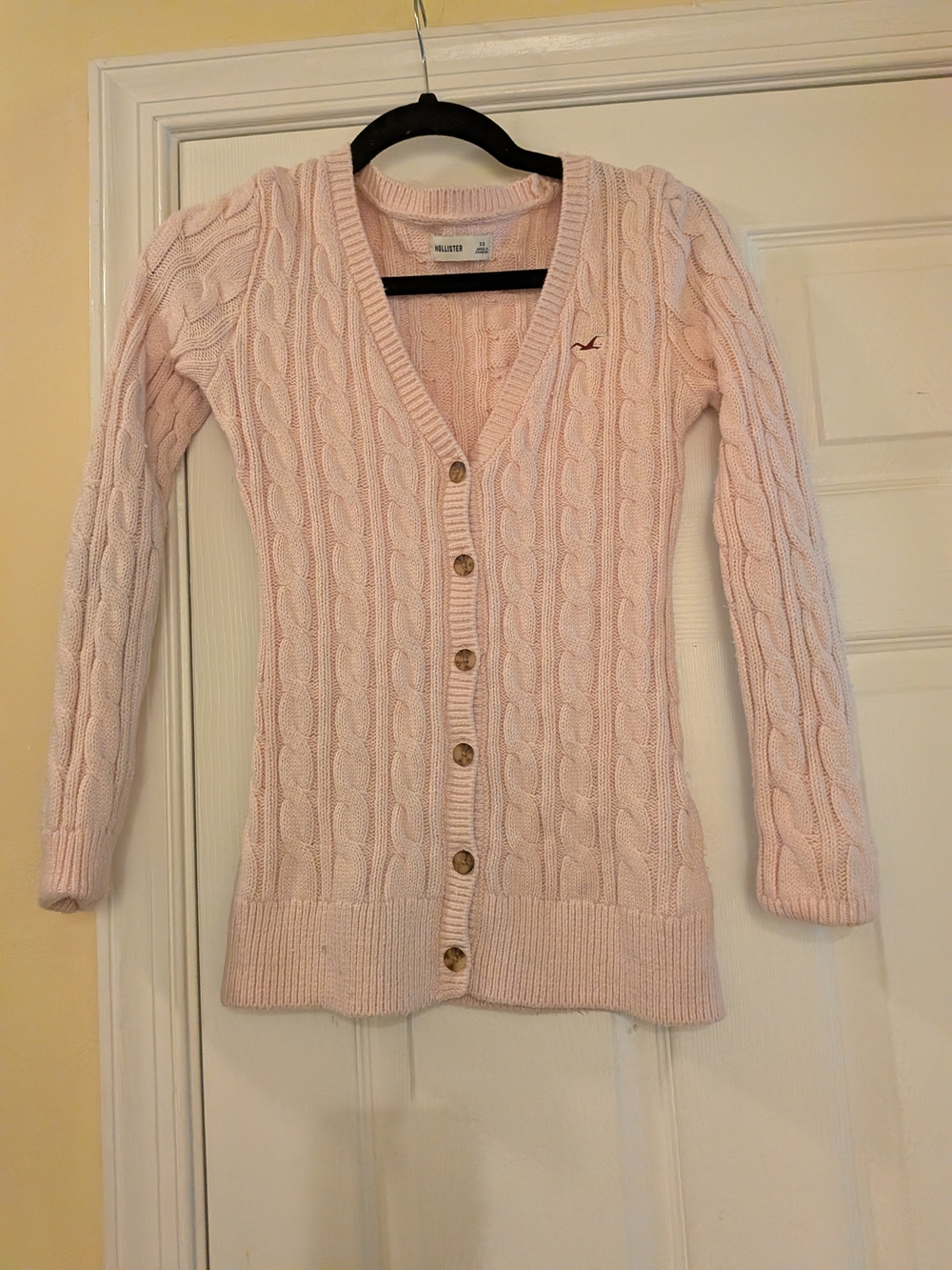Women's Hollister Light Pink Cable-Knit V-Neck Button Cardigan